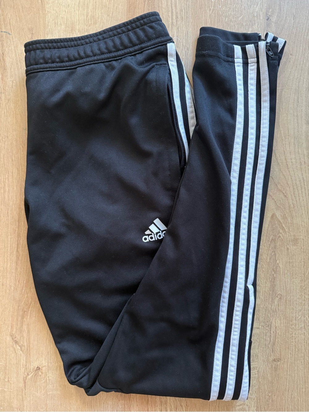 Adidas women’s Black Track Pants with White Stripes